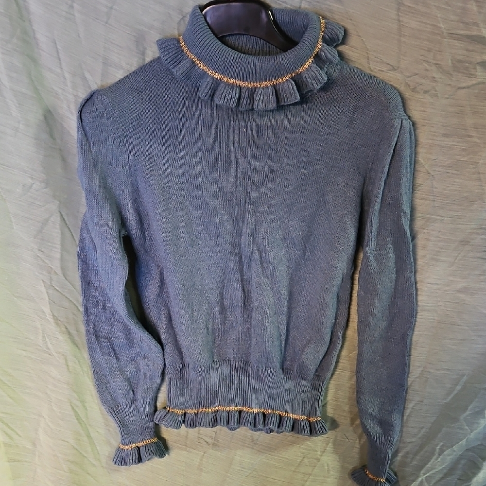 Vintage Positano Blue Sweater with Gold Details